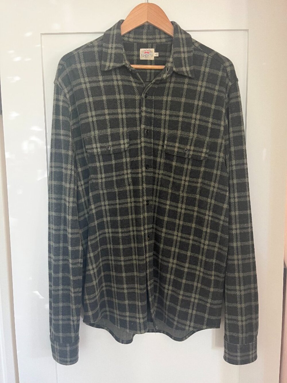 Faherty Flannel — Green Check Plaid, Size M
